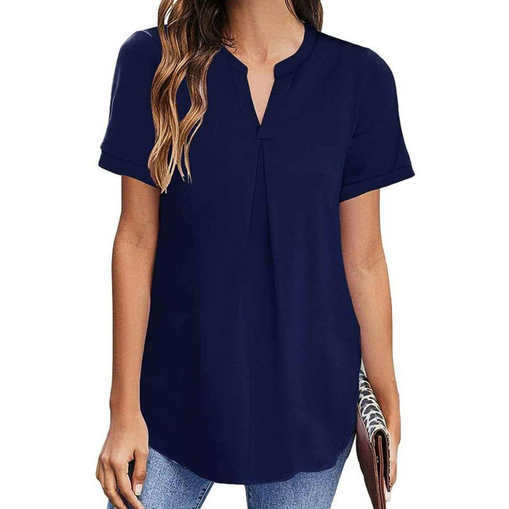 NEWCHOICE Womens Dressy Casual Top V Neck Short Sleeve Blouse Loose Work Tunic